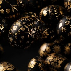 Wall Mural - Beautiful black and gold painted eggs, perfect for Easter or luxury themed designs