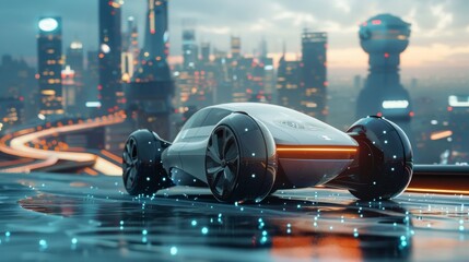 Fototapete - Autonomous Vehicle, Driverless Car, Robo-Car, 3D illustration, 3D rendering of an electric vehicle with self-driving technology.