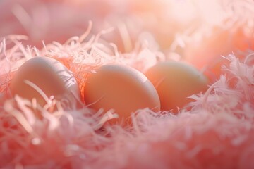 Poster - Close up of three eggs in a nest. Perfect for nature and Easter concepts