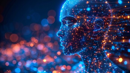 Fototapete - A machine learning algorithm analyzes data flowing through social networks. Innovation technology analyzing big data in the internet.
