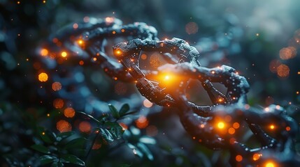 Poster - An artificial micro-robot edits a DNA molecule. A robot arm works to change genes in molecular DNA. Molecular genetic research using a nanorobot.