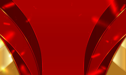 Poster - abstract 3d curved red and gold luxury background. luxurious red abstract overlap background with co