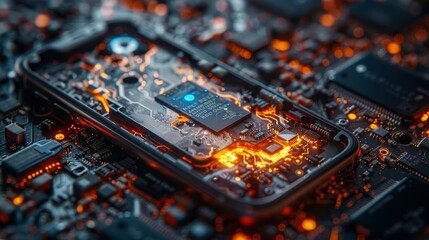 Leinwandbilder - The repair of a disassembled cell phone. Broken smartphone, electronic components, mobile processor, chip, case, screen. Faulty firmware, data recovery.