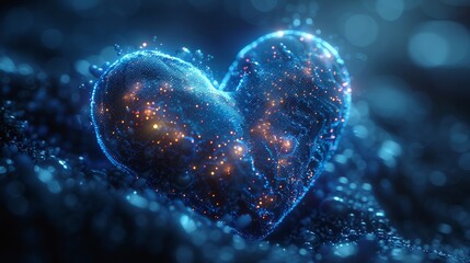 Poster - Vaccination concept. Heart symbol of health, online medicine, internet healthcare, distance medical consultation. QR code pixels. Health care technology. Transparent heart symbol.