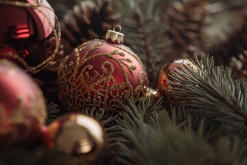 Poster - A close-up of colorful Christmas ornaments. Perfect for holiday designs