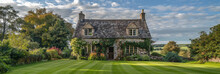 Idyllic English Cottage Surrounded By Lush Green Gardens