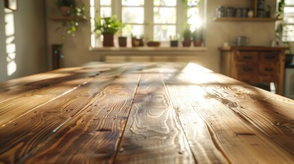 Poster - A simple wooden table placed in front of a window. Ideal for home decor concepts