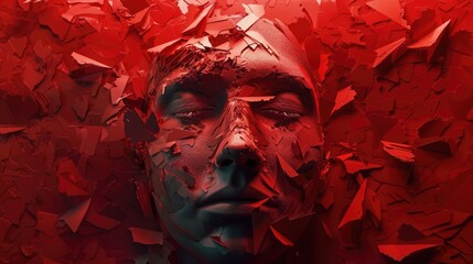 Poster - Close up of a person's face with red paint, perfect for artistic projects