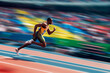 Fast running runner, black active marathon runner at the Olympic Stadium during the 42 km marathon race. Active people, Olympic Games concept
