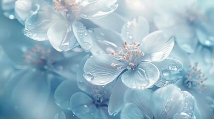 Poster - Close-up of blue flowers with water droplets, perfect for nature backgrounds