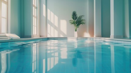 Poster - A serene pool with a single palm tree in the center. Perfect for travel brochures