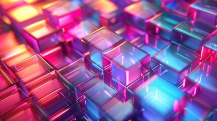 Aufkleber - 3D background wallpaper with blue iridescent neon holographic gradient and glass squares. Design element for banner header poster or cover.