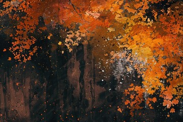 Poster - A beautiful painting of a tree with vibrant orange leaves. Ideal for autumn-themed designs
