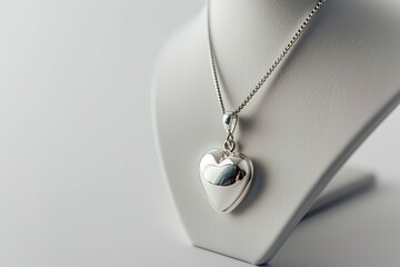 Poster - Silver heart pendant and chain on neck stand
