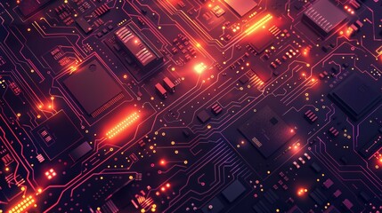 Leinwandbilder - A graphic of an electronic pattern or a motherboard CPU is used as a background or element decoration