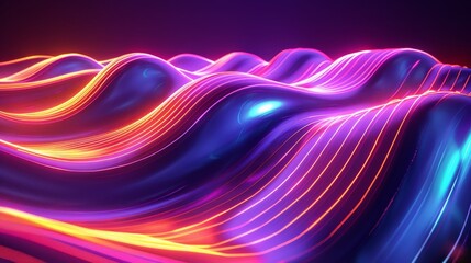 Aufkleber - Render of a 3d scene, abstract background, neon lines of color, futuristic wallpaper. Digital data transfer.