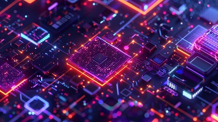 Leinwandbilder - Concept for quantum computers, large data processing, and databases. CPU isometric banner. Central Processing Unit CPU concept. Digital chip...