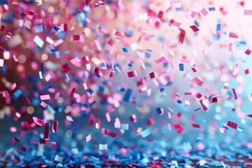 Poster - Dynamic scene capturing the festive atmosphere with multicolored confetti falling through the air against a blurred backdrop