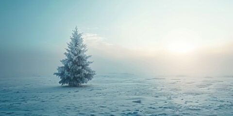 Aufkleber - A solitary tree standing in a snowy field. Suitable for winter-themed designs