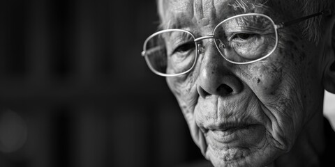 Poster - A classic black and white portrait of a man with glasses. Suitable for professional use