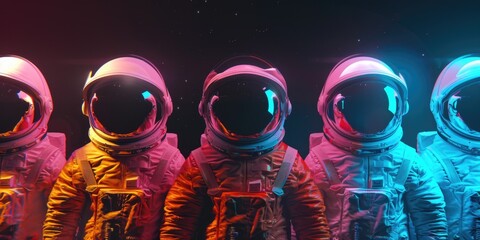 Poster - A group of astronauts standing next to each other. Suitable for space exploration concepts