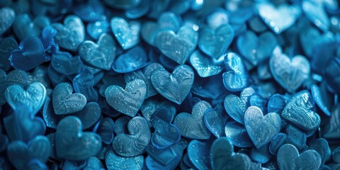 Poster - A close up of a bunch of blue hearts. Suitable for various occasions