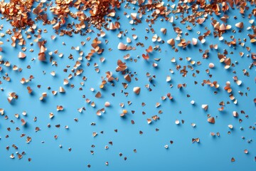 Poster - A vibrant image featuring golden confetti pieces scattered randomly over a solid blue background, conveying celebration