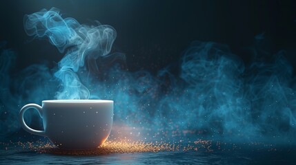 Aufkleber - Over a dark background, a transparent white steam is seen over a cup