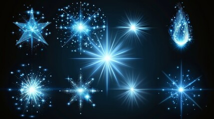 Aufkleber - This concept modern features glowing stars with sparkles on an isolated black background. It can be used for templates, banners, Christmas banners, or as magic flash energy rays.