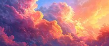 Sunset Clouds, Close Up, Vibrant Orange And Pink, Detailed Textures