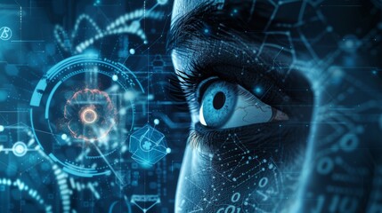 Aufkleber - The concept of biometrics using DNA, brain, fingerprint, eye, and cog wheel sign data.