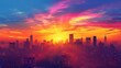 City Skyline Network: A 3D vector illustration of a city skyline at sunset