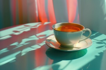 Aufkleber - A simple composition of a tea cup on a saucer, suitable for various projects