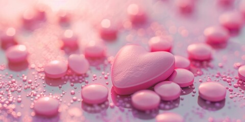 Aufkleber - A pink heart shaped object surrounded by small pink hearts. Perfect for Valentine's Day designs