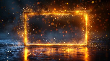 Poster - Modern illustration, EPS 10. Golden frame with lights effects. Shining rectangle banner on black transparent background. Modern illustration, EPS 10.