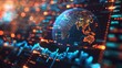 Global Economy: A 3D vector illustration of a globe with digital screens displaying real-time stock market data