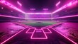 Glowing Neon Baseball: A 3D vector illustration of a baseball field with neon pink and purple