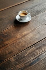 Poster - A cup of coffee on a rustic wooden table, suitable for cafe or restaurant promotions