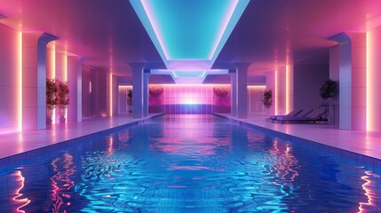 Wall Mural - Glowing Neon Swimming: A 3D vector illustration of a futuristic swimming pool