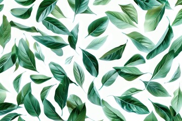 Aufkleber - Green leaves pattern on a white background, suitable for botanical and nature themes