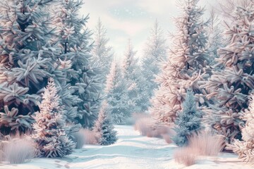 Aufkleber - A snow-covered path through a winter forest. Perfect for winter-themed designs