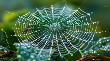 Wall Mural - captivating spider web glistening with morning dew an intricate natural masterpiece