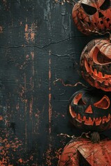 Poster - A group of pumpkins sitting on a wooden table. Perfect for fall and harvest-themed designs