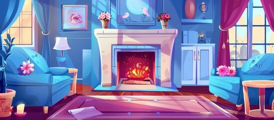 Sticker - Cozy living space featuring a warm fireplace and comfortable couches for relaxation