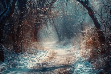 Aufkleber - A peaceful path through a winter wonderland. Perfect for seasonal designs