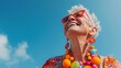 Joyful Senior Woman with Stylish Sunglasses and Colorful Jewelry
