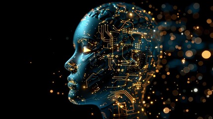 Fototapete - Human head outline with circuit board inside. Technology concept. 3D rendering.