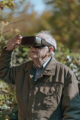 Poster - An older man experiencing virtual reality, suitable for technology concepts