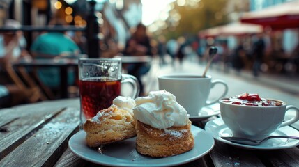Aufkleber - A plate of food and a cup of tea on a table. Perfect for food and beverage concepts