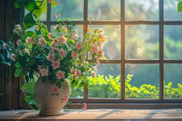 Poster - A vase of flowers on a window sill, perfect for home decor